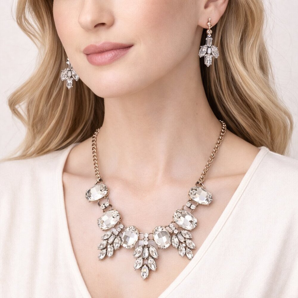 Gatsby-Inspired Crystal Necklace & Earring Set